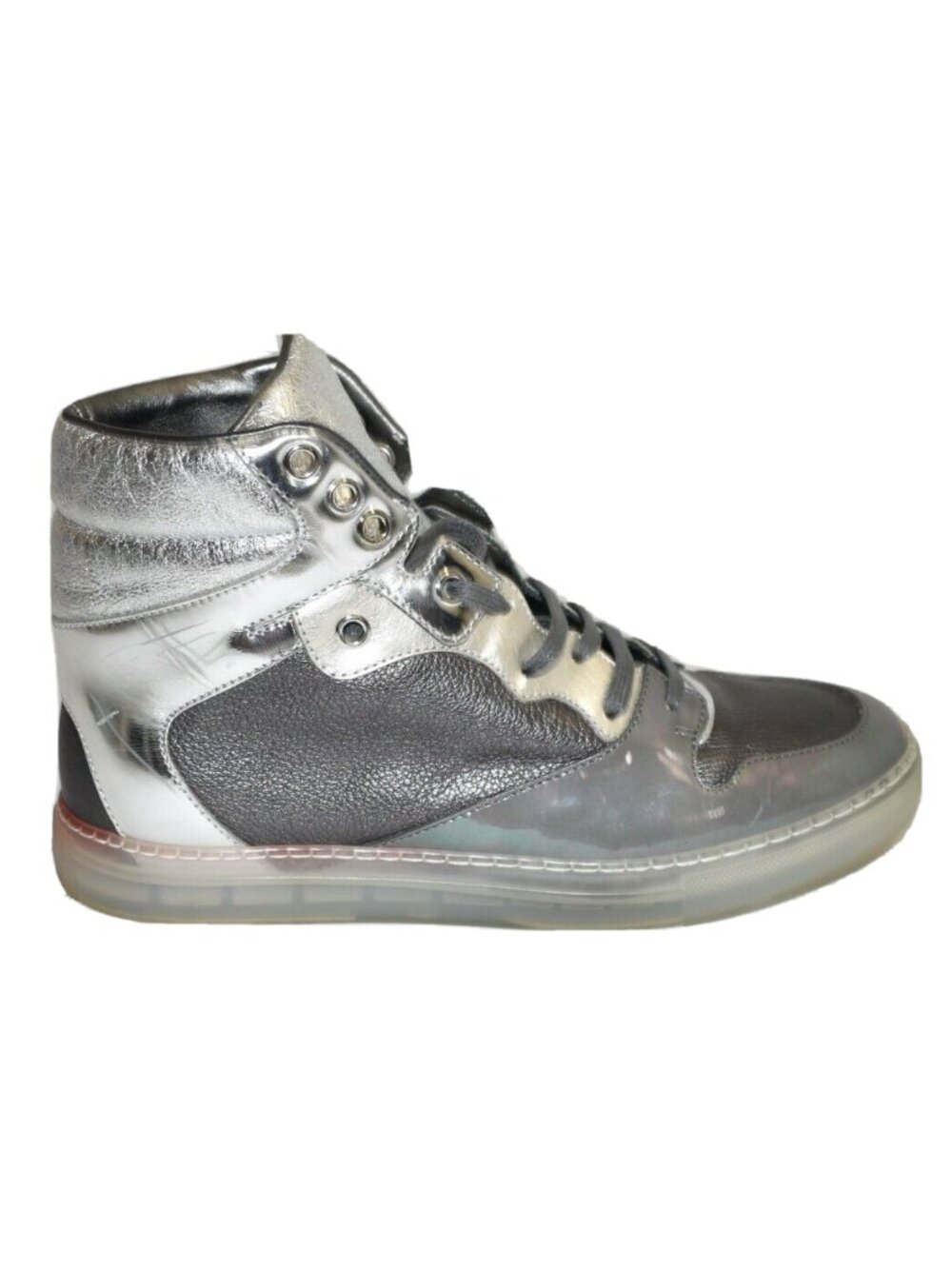 Balenciaga Metallic Leather High-Top Sneakers Silver Gray Patent EU 37 DD36